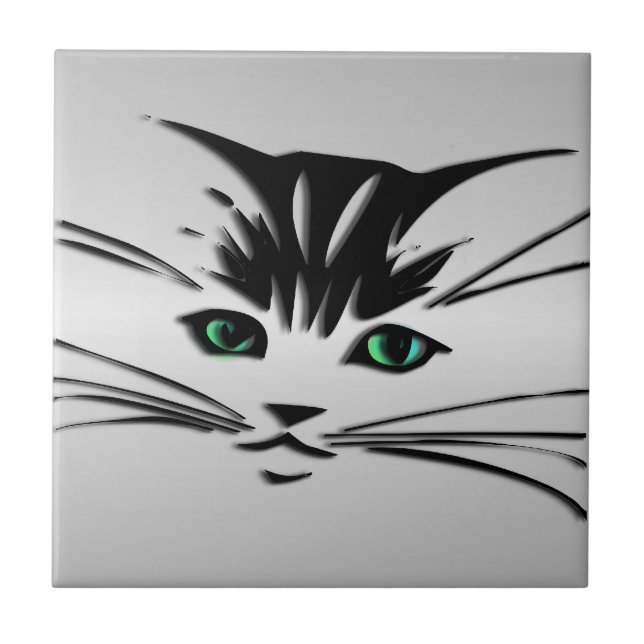 Grönt Eyed Cat Kakelplatta (Framsidan)