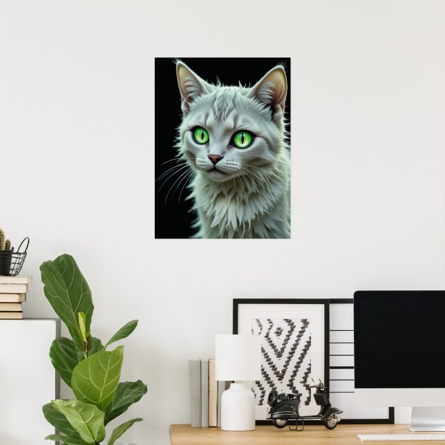 Grönt Eyed Cat Porträtt Mystical Cat Art Poster (Hemmakontoret)