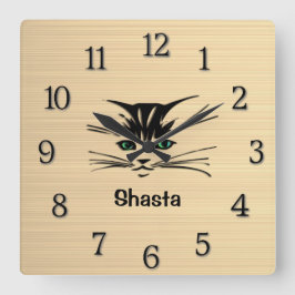 Grönt Eyed Cat Rustc Fyrkantig Klocka