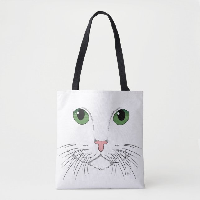 Grönt Eyed Cat Tote Bag Tygkasse (Framsida)