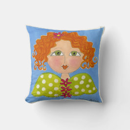 Grönt Eyed Daisy Girl - Painted Pillow Kudde