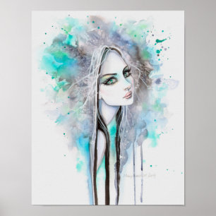 Grönt Eyed Ghost Abstrakt Fantasy Porträtt Poster