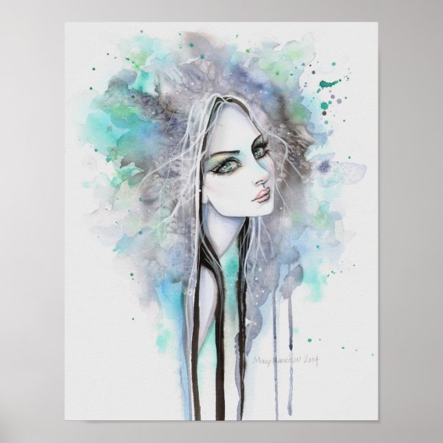 Grönt Eyed Ghost Abstrakt Fantasy Porträtt Poster (Framsidan)