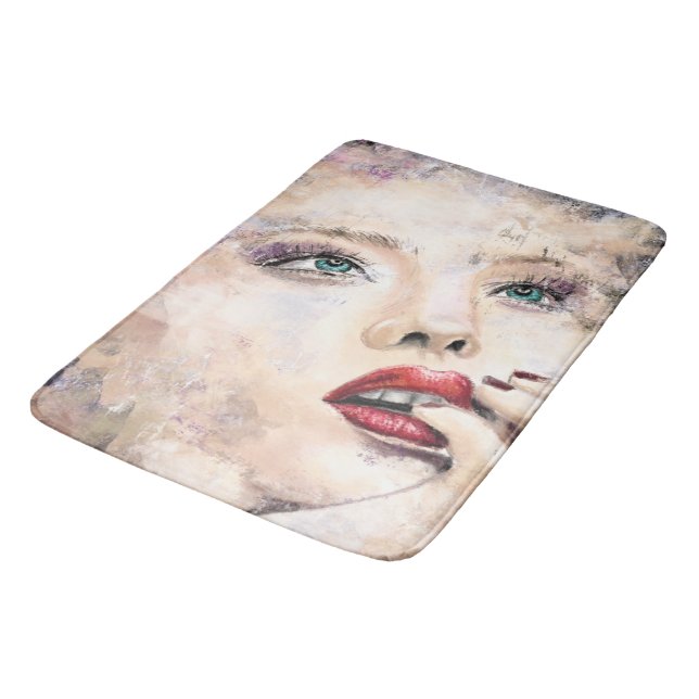 Grönt Eyed Söt Woman Bath Mat Badrumsmatta (Vinklad)