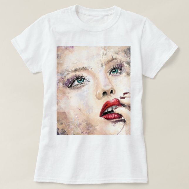 Grönt Eyed Söt Woman T-Shirt (Design framsida)