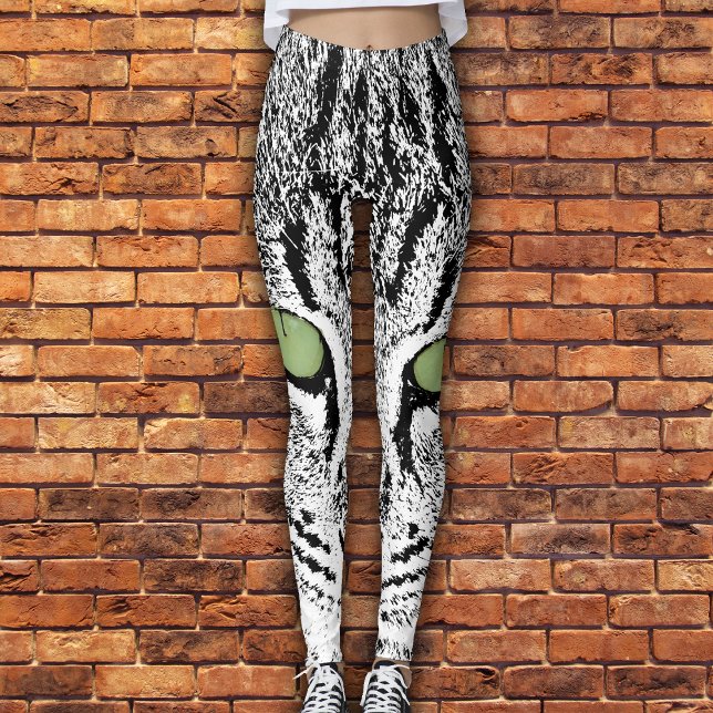 Grönt Eyed Tabby katt Faux Watercolor Leggings (Skapare uppladdad)