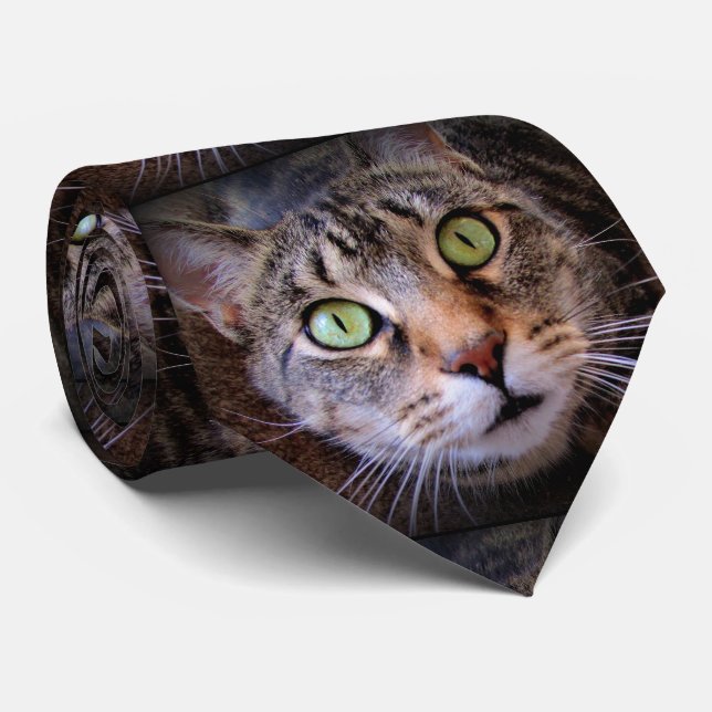 Grönt Eyed Tabby katt Herrkläder Tie Slips (Rullad)