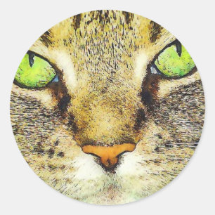 Grönt Eyed Tabby katt Runt Klistermärke
