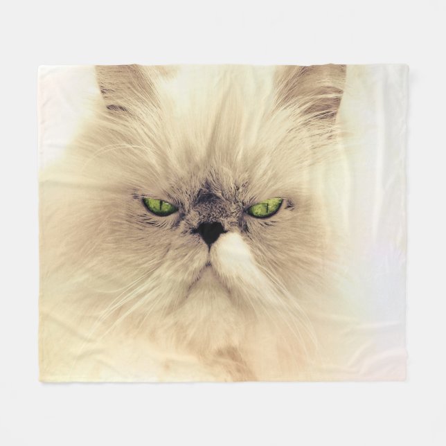Grönt Eyed White Persian Cat Fleecefilt (Framsidan (Horisontell))