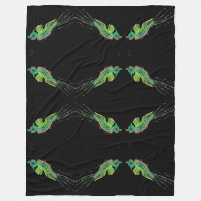 grönt, fågelmålningsfilt fleecefilt (Framsidan)