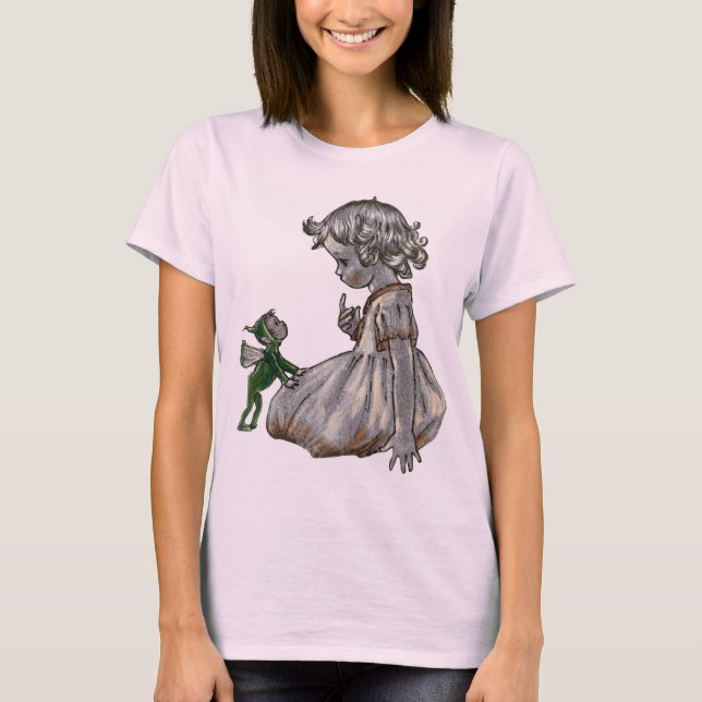 Grönt Fairy & girl dam tshirt T Shirt (Framsida)