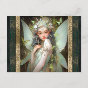 Grönt Fairy Girl Fantasy Art Vykort