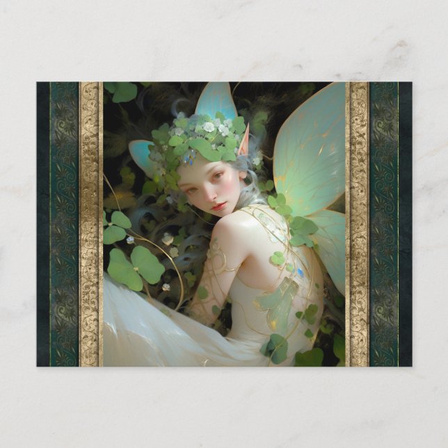 Grönt Fairy Woman Fantasy Art Vykort (Framsida)