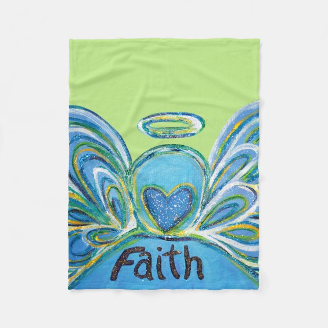 Grönt Faith Guardian Angel Chemo Blanket Fleecefilt (Framsidan)