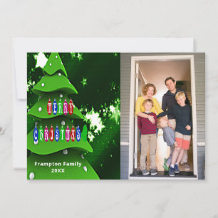 Grönt Fake Julgran med Photo Flat Card Julkort