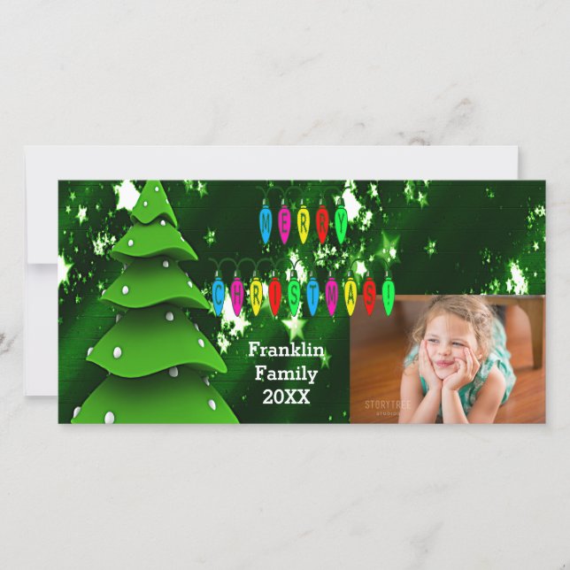 Grönt Fake Julgran och Ljus Photo Card Julkort (Framsida)