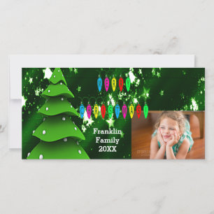 Grönt Fake Julgran och Ljus Photo Card Julkort