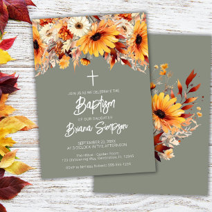 Grönt Fall Blommigt Baptism Inbjudningar