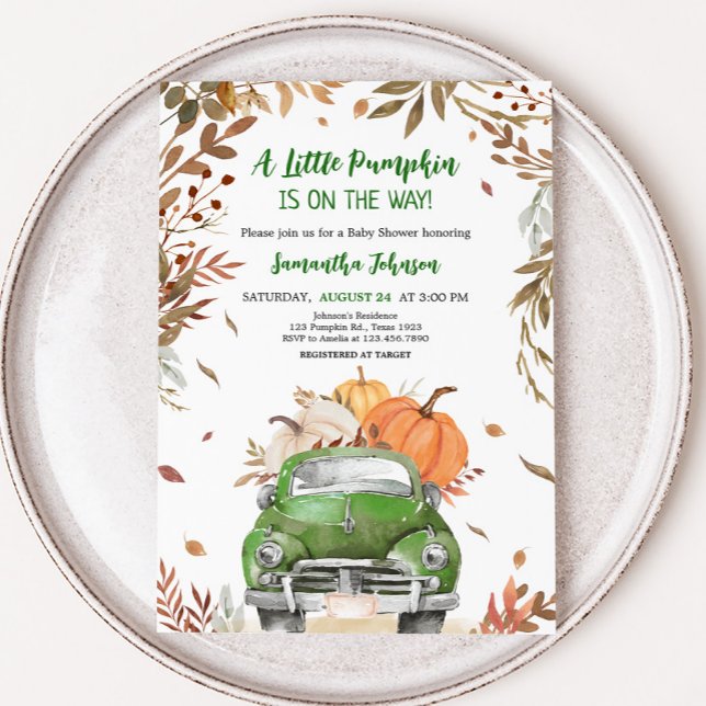 Grönt Fall Pumpkin Lastbil Baby Shower Inbjudningar (Truck Pumpkin Baby Shower Invitation
)