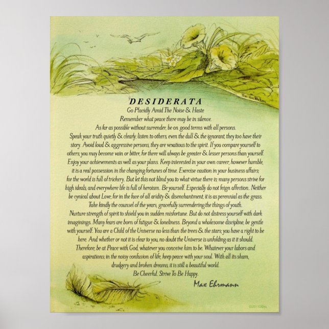 Grönt Fallen Feather Desiderata Poster (Framsidan)