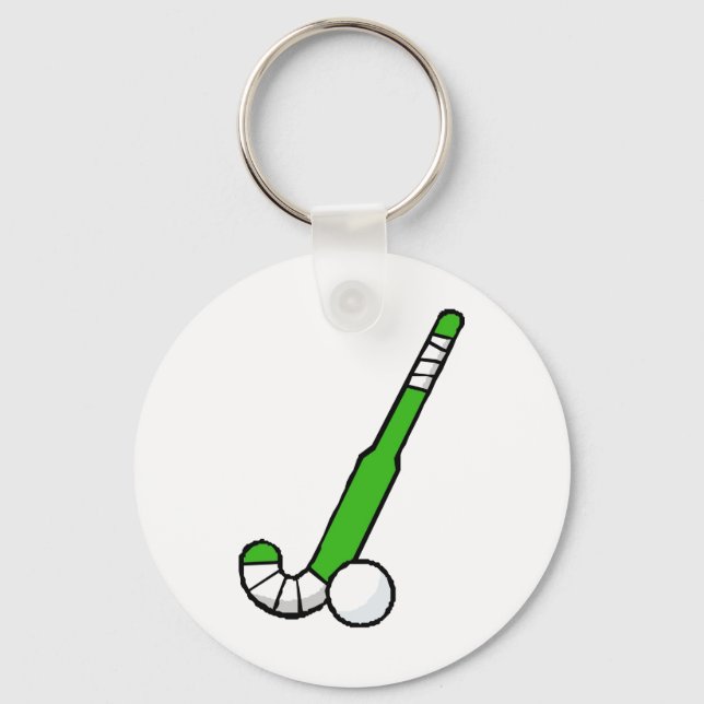Grönt Fält Hockey Stick Nyckelring (Framsida)