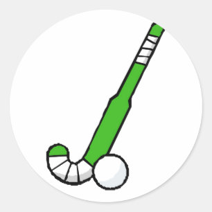 Grönt Fält Hockey Stick Runt Klistermärke