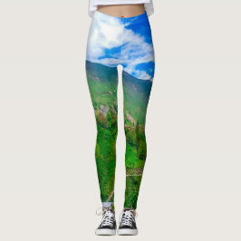 Grönt Fält Kaukasiska bergen Natur Georgia Leggings