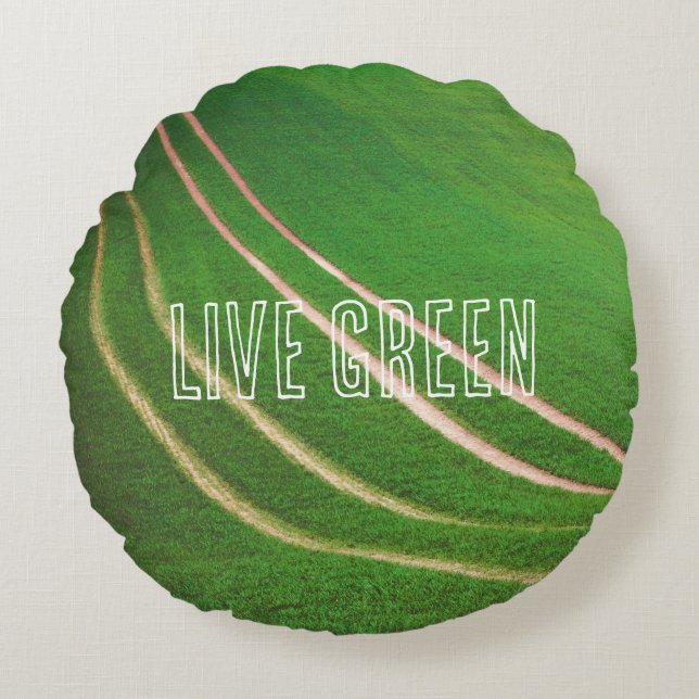 Grönt fält rund kudde (Framsidan)