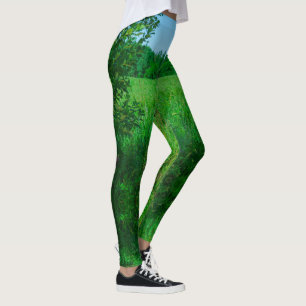 Grönt Fält Skogskaraktär Himlar Landskap Leggings