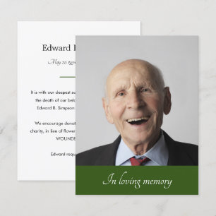 Grönt Family Member Passing Announcement Photo Inbjudningar