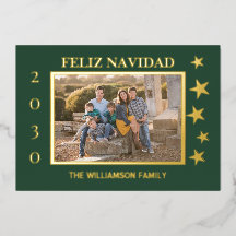 Grönt Family Photo Feliz Navidad Gold Foil