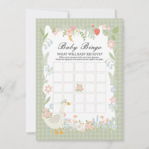 Grönt Fånig Goose Blommigt Gingham Baby Bingo Game Inbjudningar