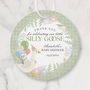 Grönt Fånig Goose Blommigt Gingham Baby Shower Gåvor Etiketter