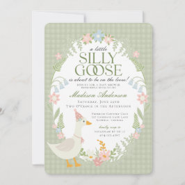 Grönt Fånig Goose Blommigt Gingham Baby Shower Inbjudningar