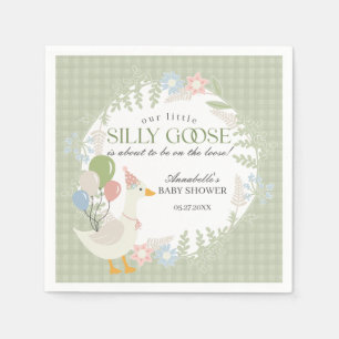 Grönt Fånig Goose Blommigt Gingham Baby Shower Pappersservett