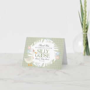 Grönt Fånig Goose Blommigt Gingham Baby Shower Tack Kort