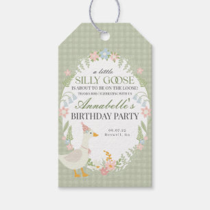Grönt Fånig Goose Blommigt Gingham Birthday Favor Presentetikett
