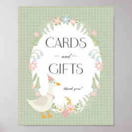 Grönt Fånig Goose Blommigt Gingham Cards and Gifts Poster