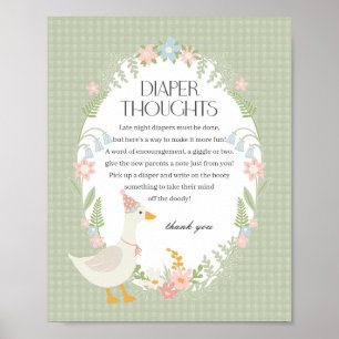 Grönt Fånig Goose Blommigt Gingham Diaper Thoughts Poster