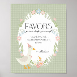 Grönt Fånig Goose Blommigt Gingham Favors Sign Poster