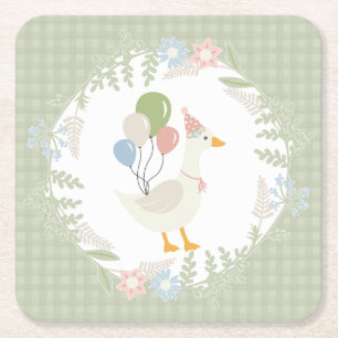 Grönt Fånig Goose Blommigt Gingham Papper Underlägg Papper Kvadrat