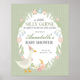 Grönt Fånig Goose Gingham Baby Shower Välkomstskyl Poster