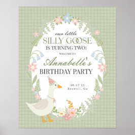 Grönt Fånig Goose Gingham Birthday Välkomstskylt Poster