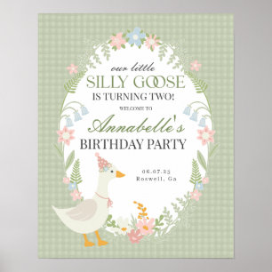 Grönt Fånig Goose Gingham Birthday Välkomstskylt Poster