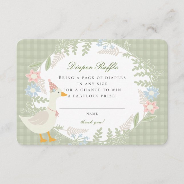 Grönt Fånig Goose Gingham Blommigt Diaper Raffle Tilläggskort (Framsida)