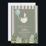 Grönt Fånig Goose Winter Forest Boy 3rd Birthday Inbjudningar<br><div class="desc">EDITABLE Grönt Fånig Goose Winter Forest Boy 3 Birthday Investigation Elegant Julgranar Grönt Rand Tredje Födelsedagsfesten Cute Little Goose Blue Ballon Birthday</div>