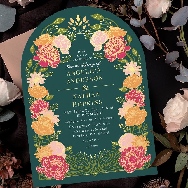 Grönt Fantasy Enchanted Blommigt Garden Wedding Ar Inbjudningar (Skapare uppladdad)