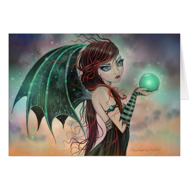 Grönt Fantasy Vampire Gothic Fairy Art Hälsningskort (Framsidan Horizontal)