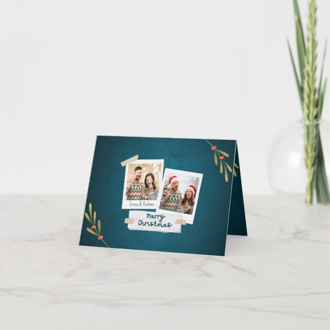 Grönt Färg julfotoport med Hälsning Helgkort (Framsida)
