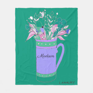 Grönt Färgblommor hos kvinnor i Mugg Fleecefilt